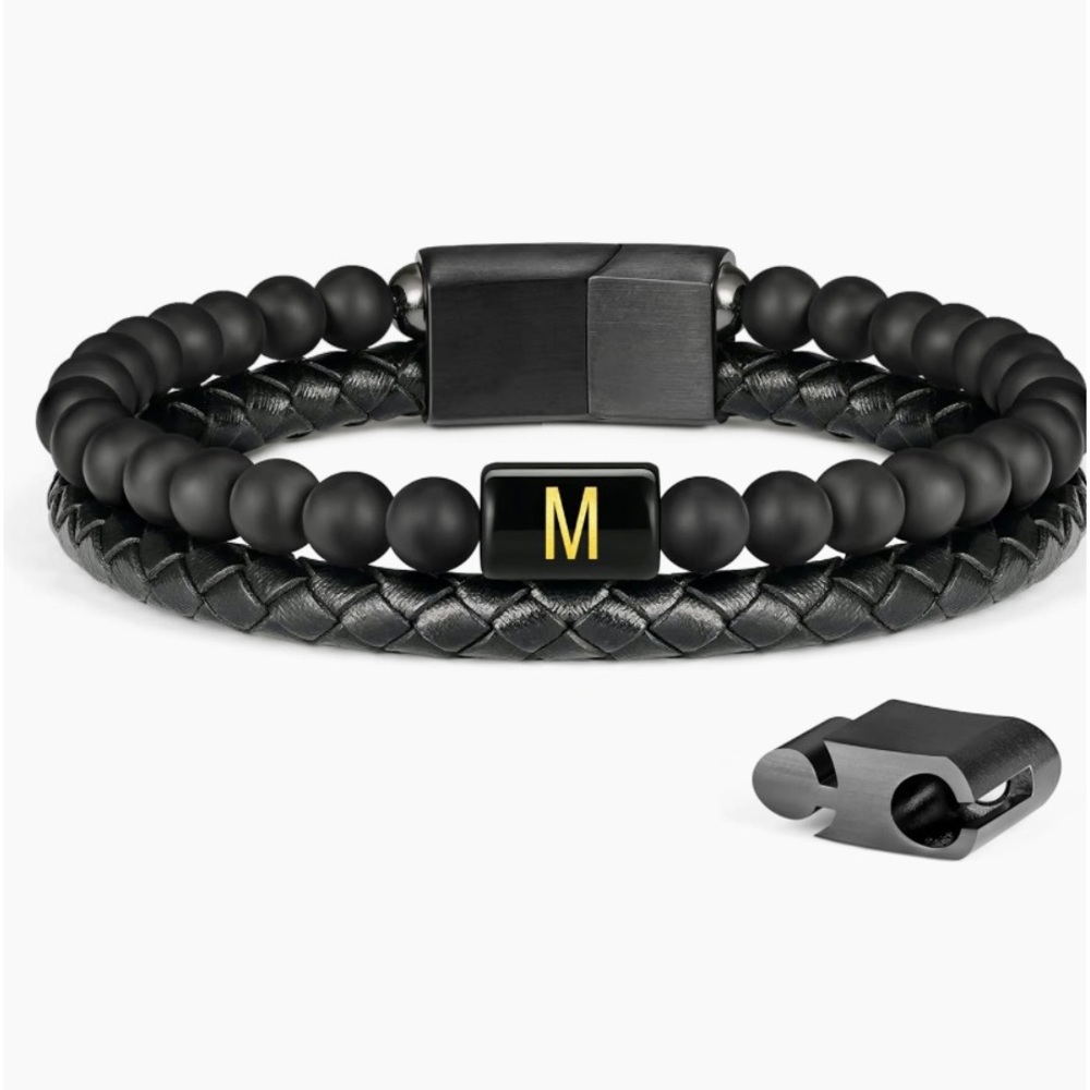 Men’s Lava Rock and Leather Bracelet NEW
